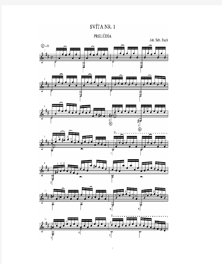 巴赫无伴奏大提琴组曲 no.1 (BWV 1007) (Bach- Cello Suite No.1);J. S. Bach(Thorlaksson编 古典吉他谱)