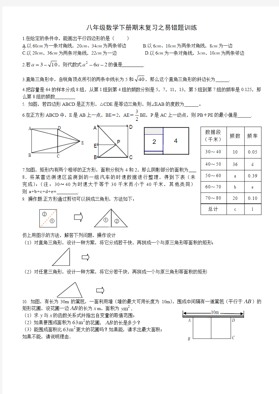 八年级数学下册期末复习之易错题训练