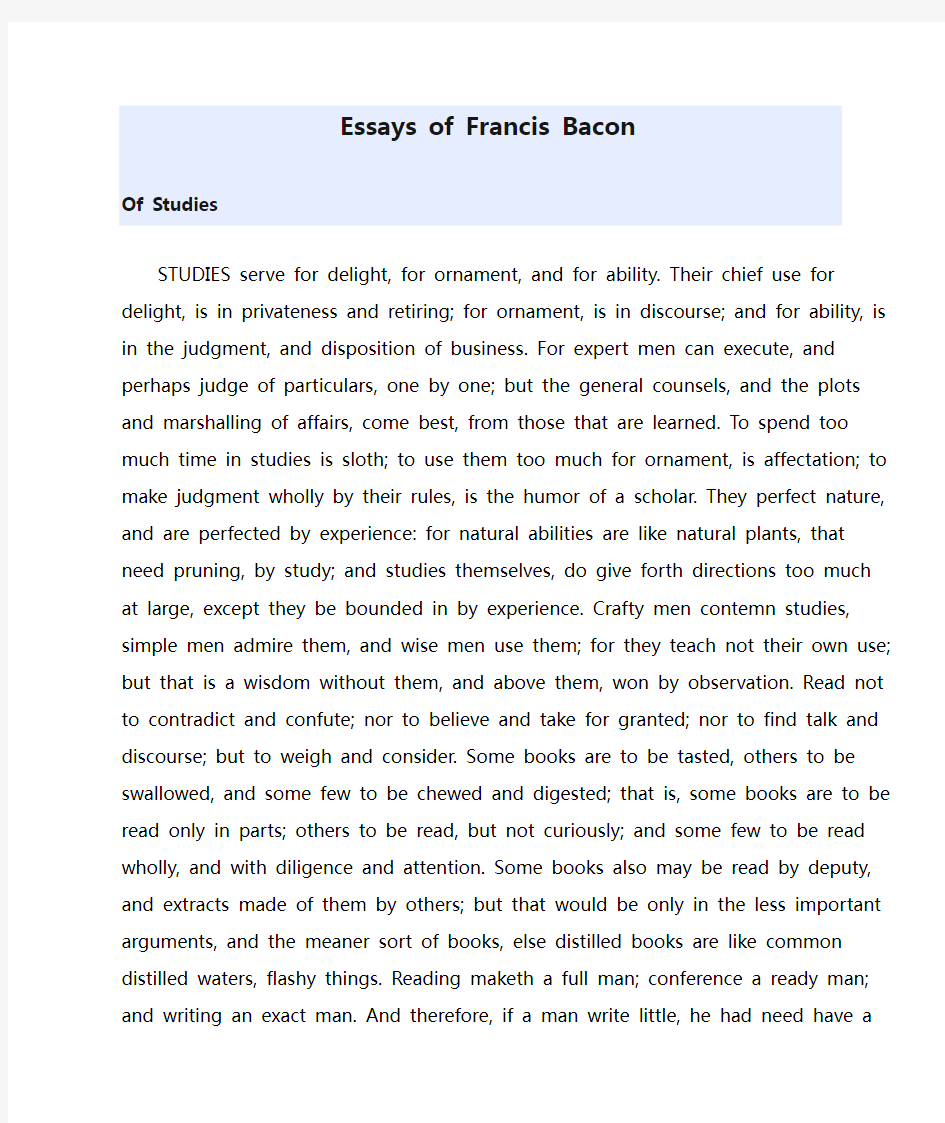 Essays of Francis Bacon(of studies)