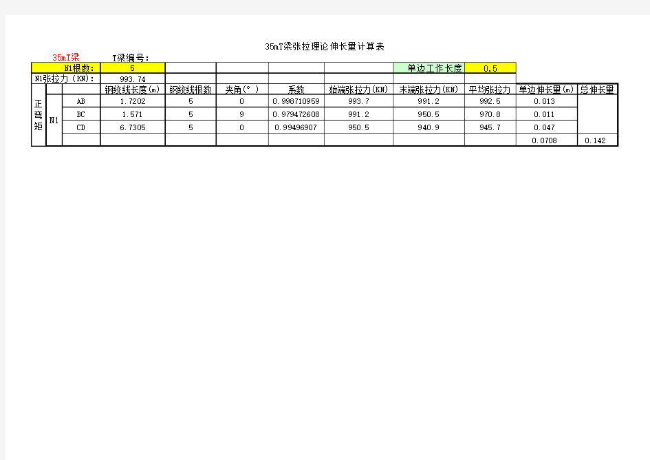 T梁负弯矩张拉理论伸长量计算