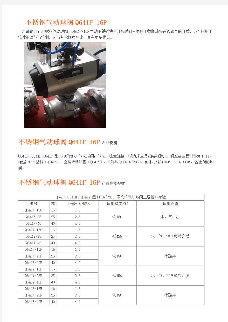 不锈钢气动法兰球阀Q641F-16P