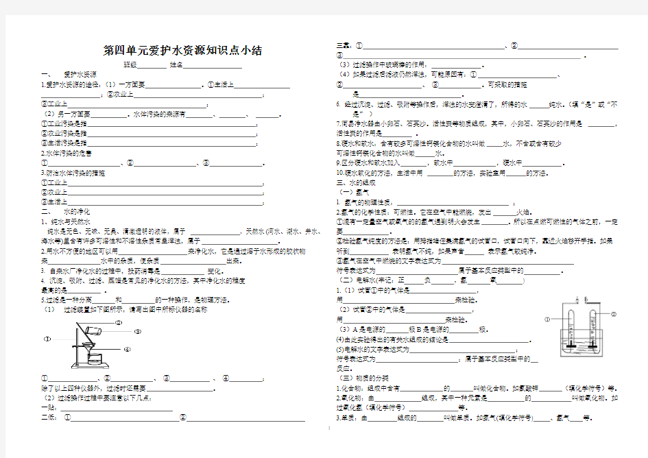 九年级化学第四单元爱护水资源知识点小结