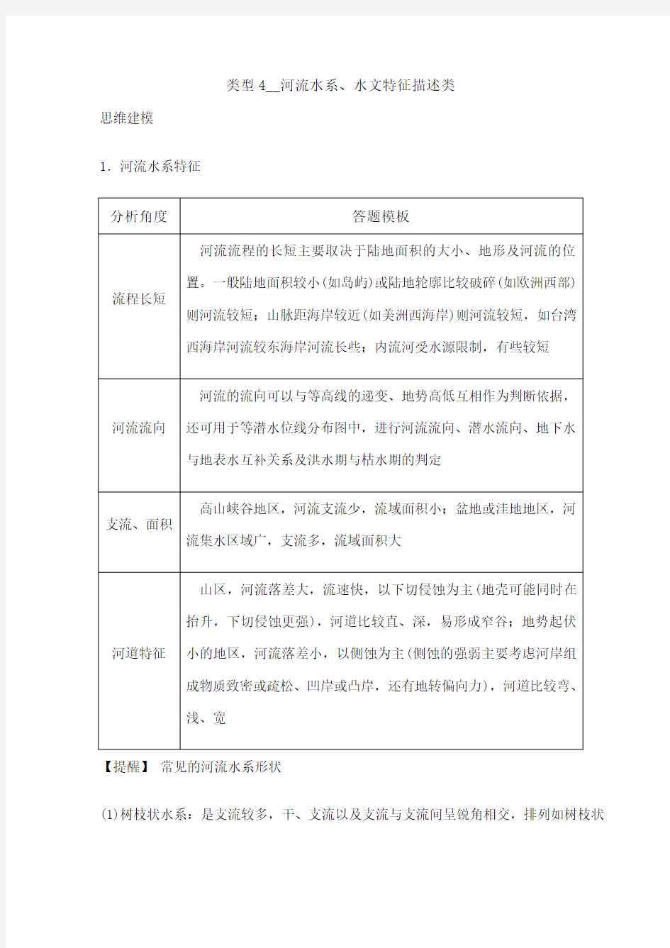 答题类型河流水系水文特征描述类