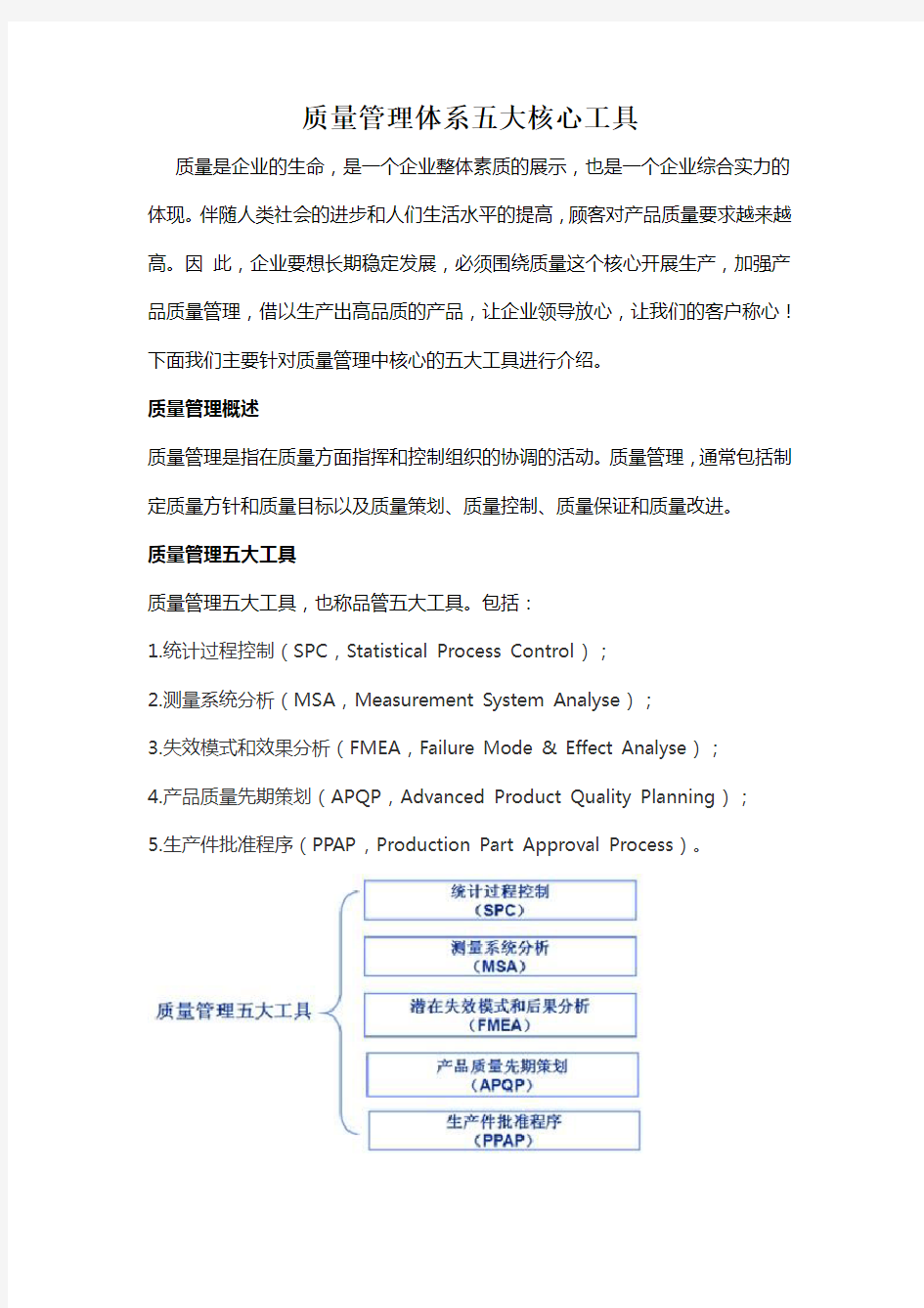 质量管理体系五大核心工具