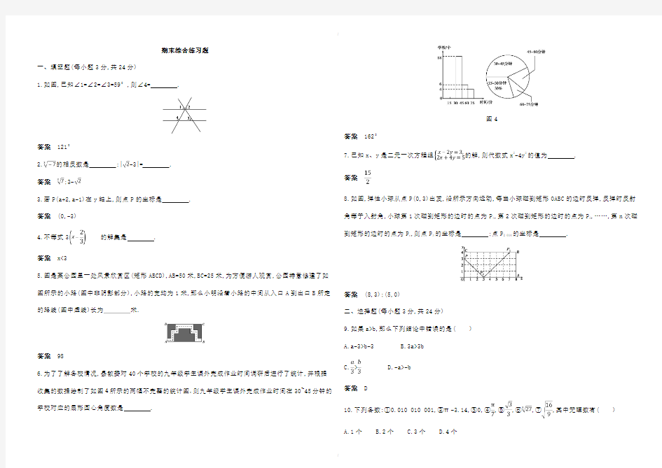 2019-2020学年人教版七年级下册数学期末综合练习题有答案(已纠错)