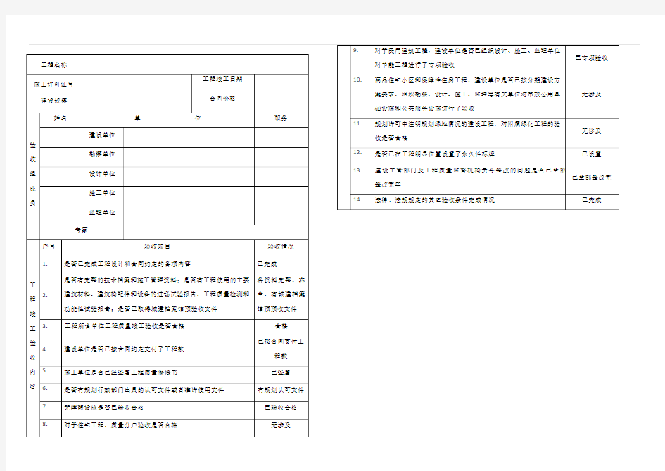 工程竣工验收记录