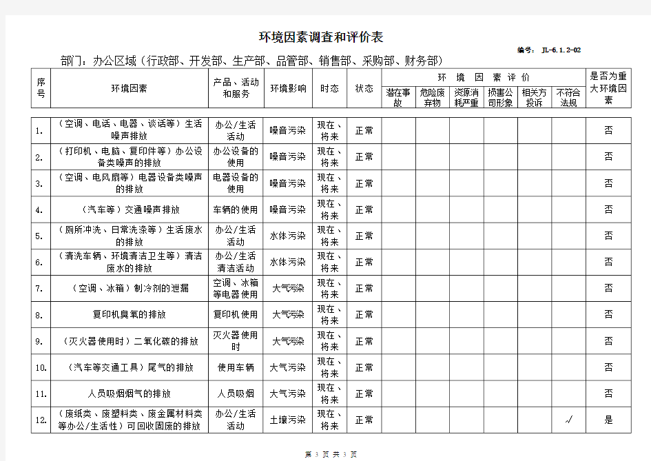 01-办公区域-环境因素调查和评价表