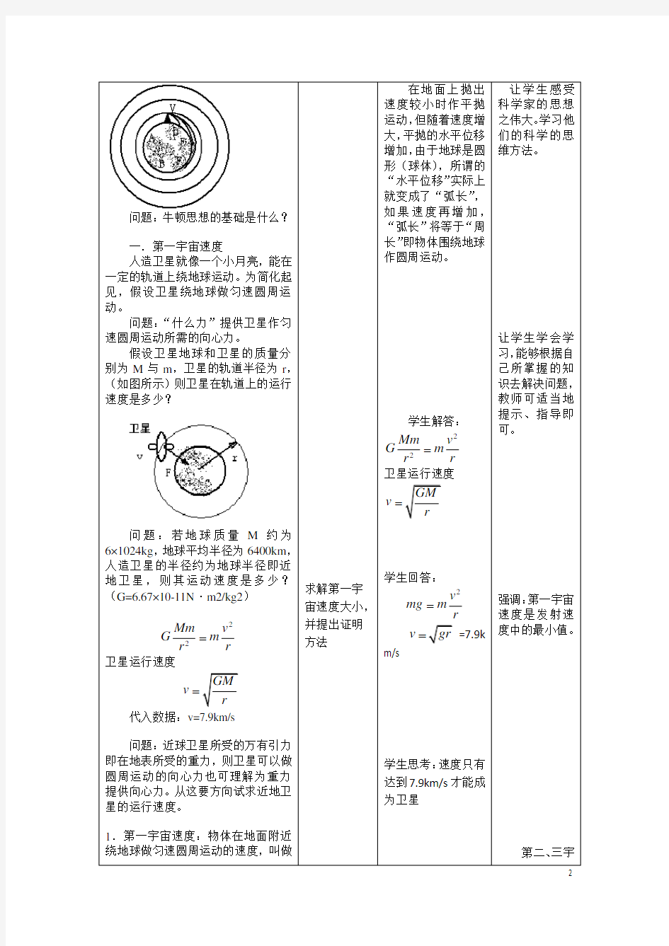 高中物理宇宙航行公开课教案