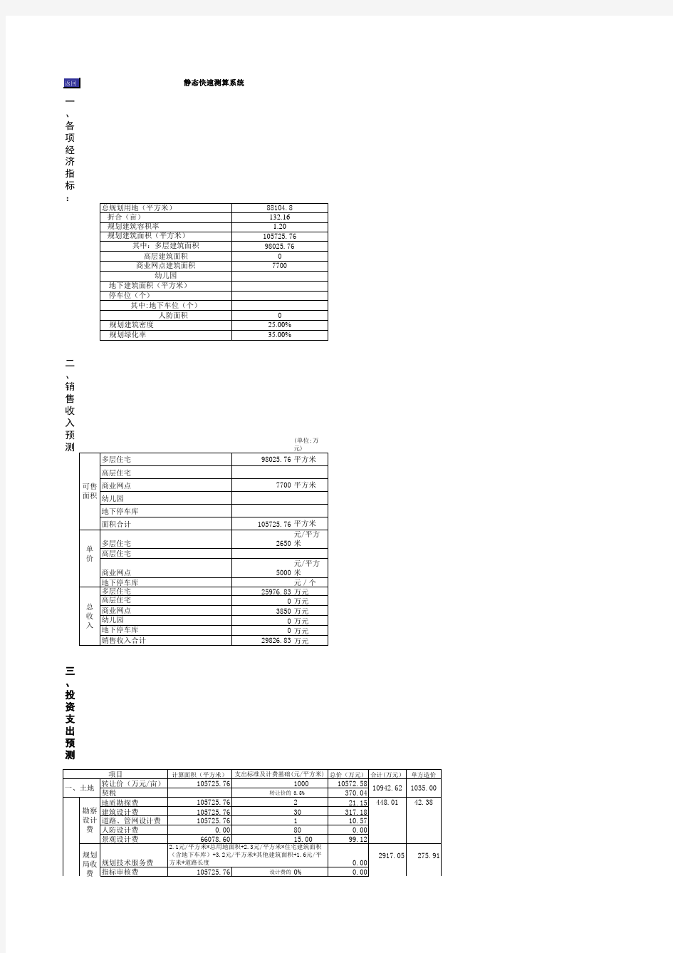 测算工具：房地产项目成本测算工具