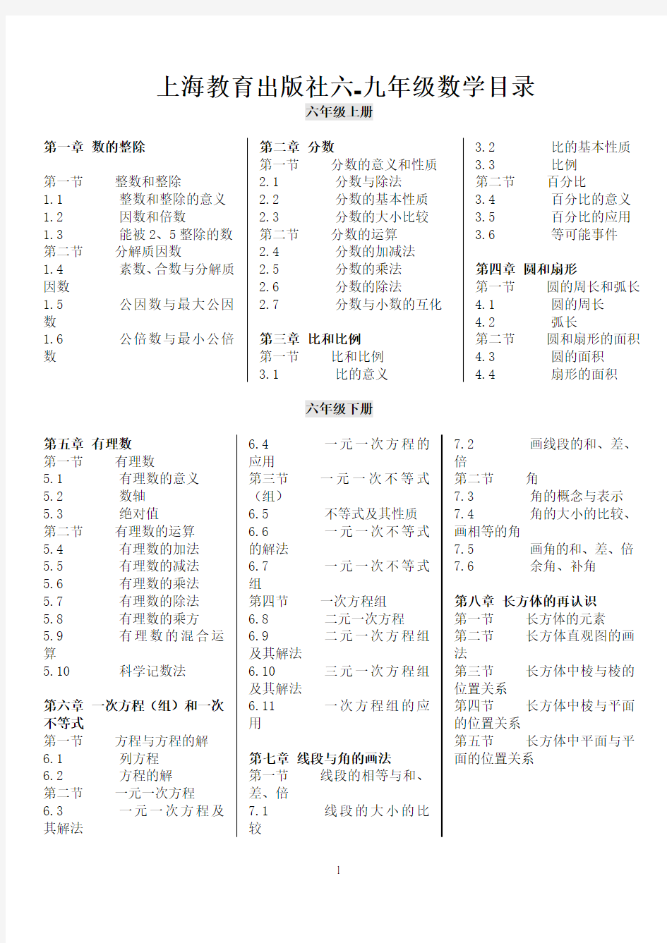 沪教版初中数学目录.doc