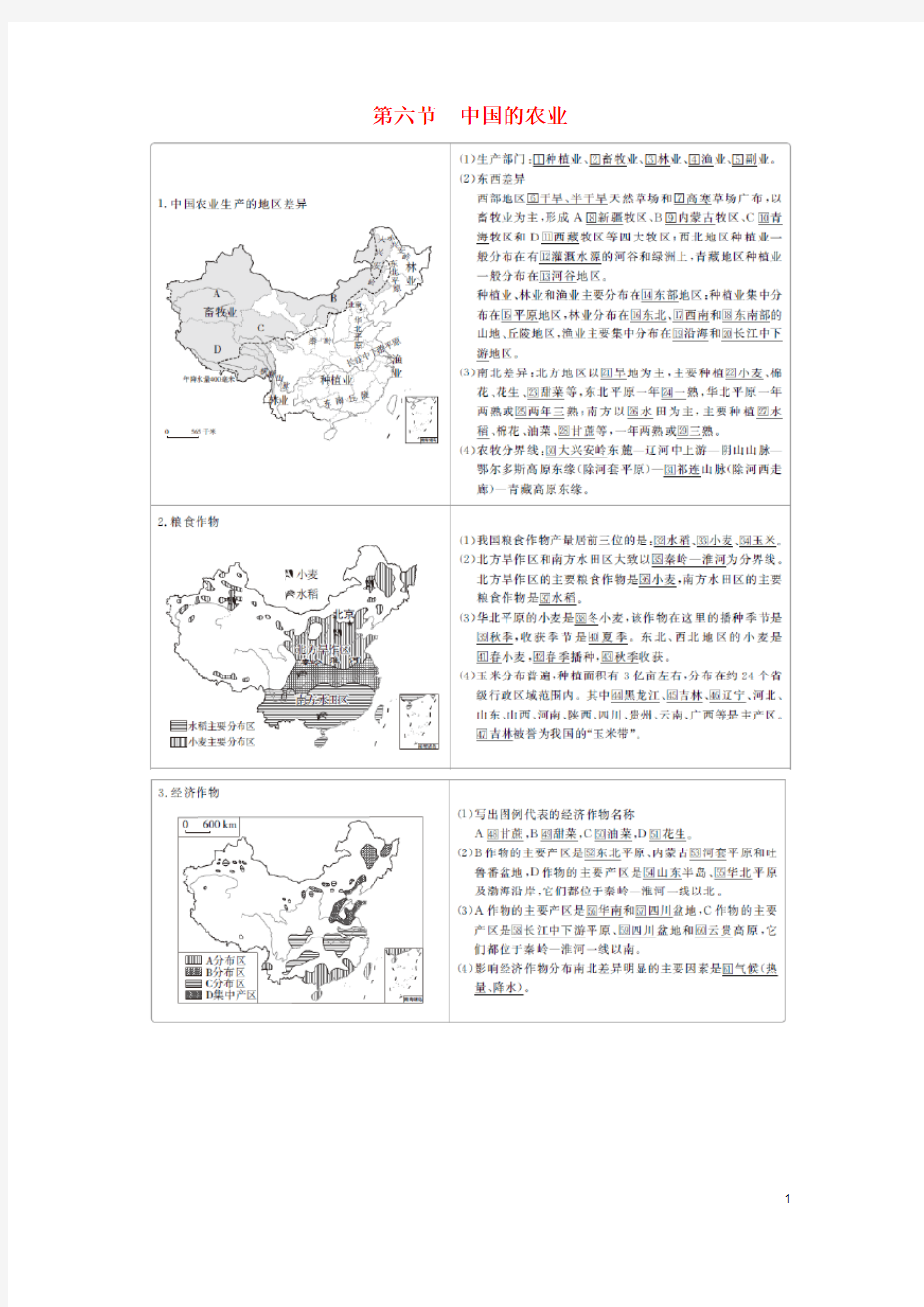 2019高中地理刷题首选卷区域地理第4章中国地理概况第六节中国的农业练习(含解析)新人教版
