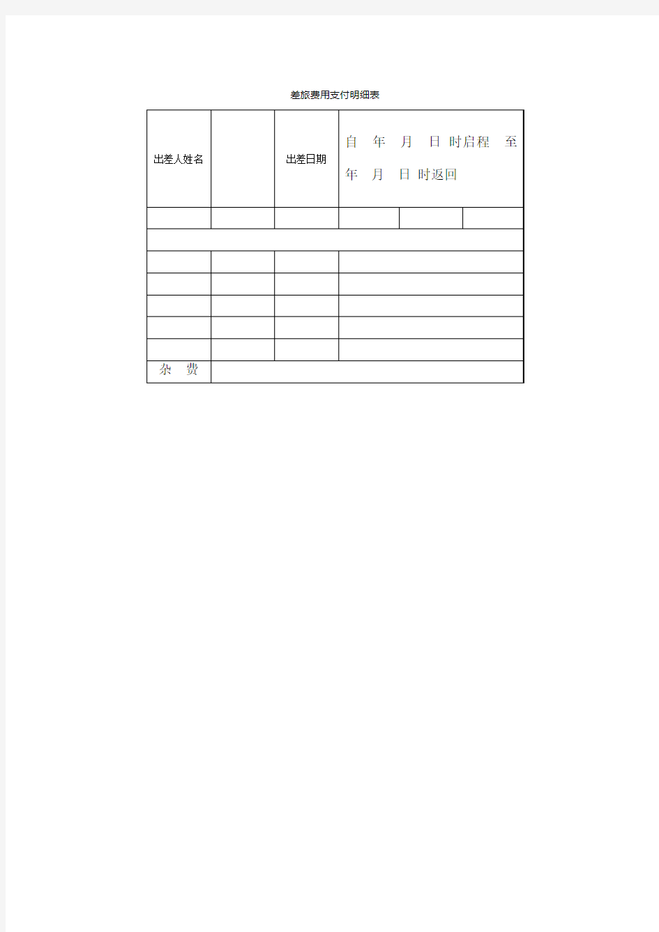 差旅费用支付明细表表格格式