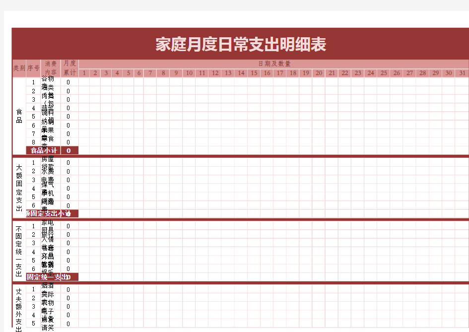 家庭日常开支明细表(超实用款)