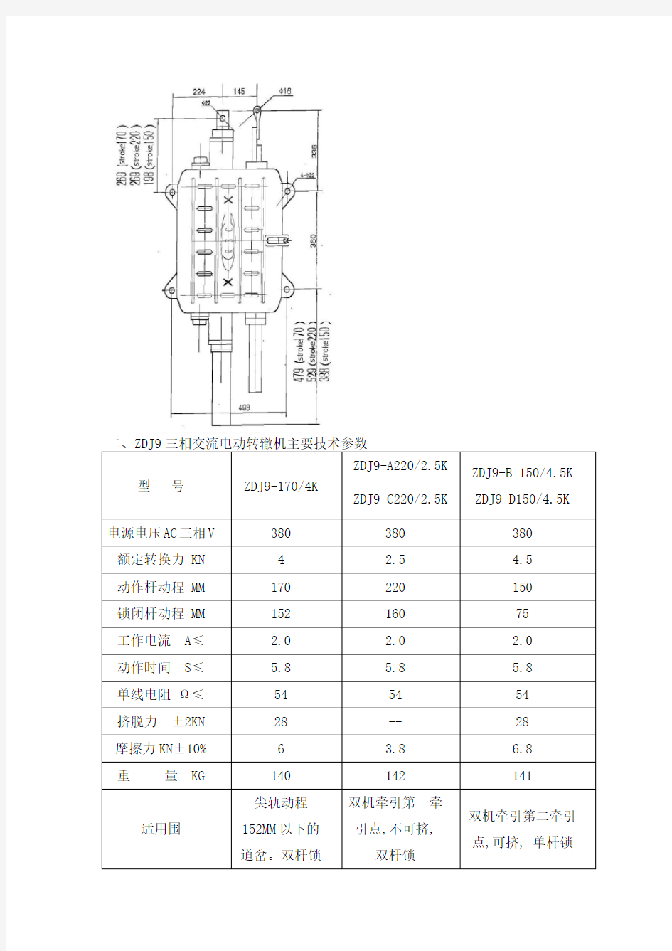 ZDJ9电动转辙机主要技术指标全参数