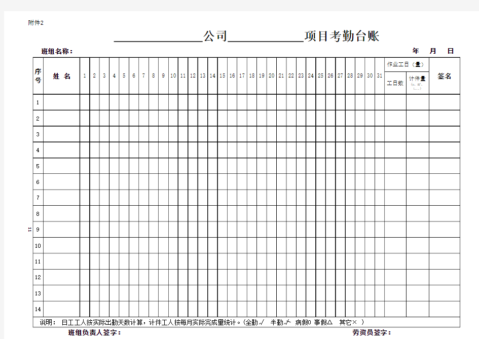 劳务用工项目考勤表