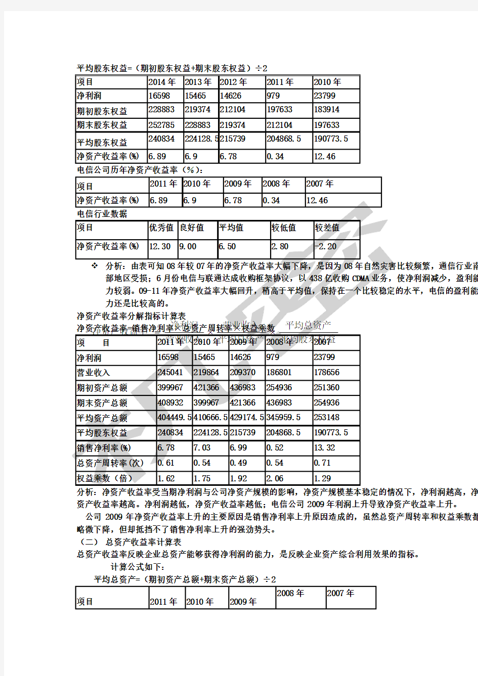 中国电信股份公司财务报告分析