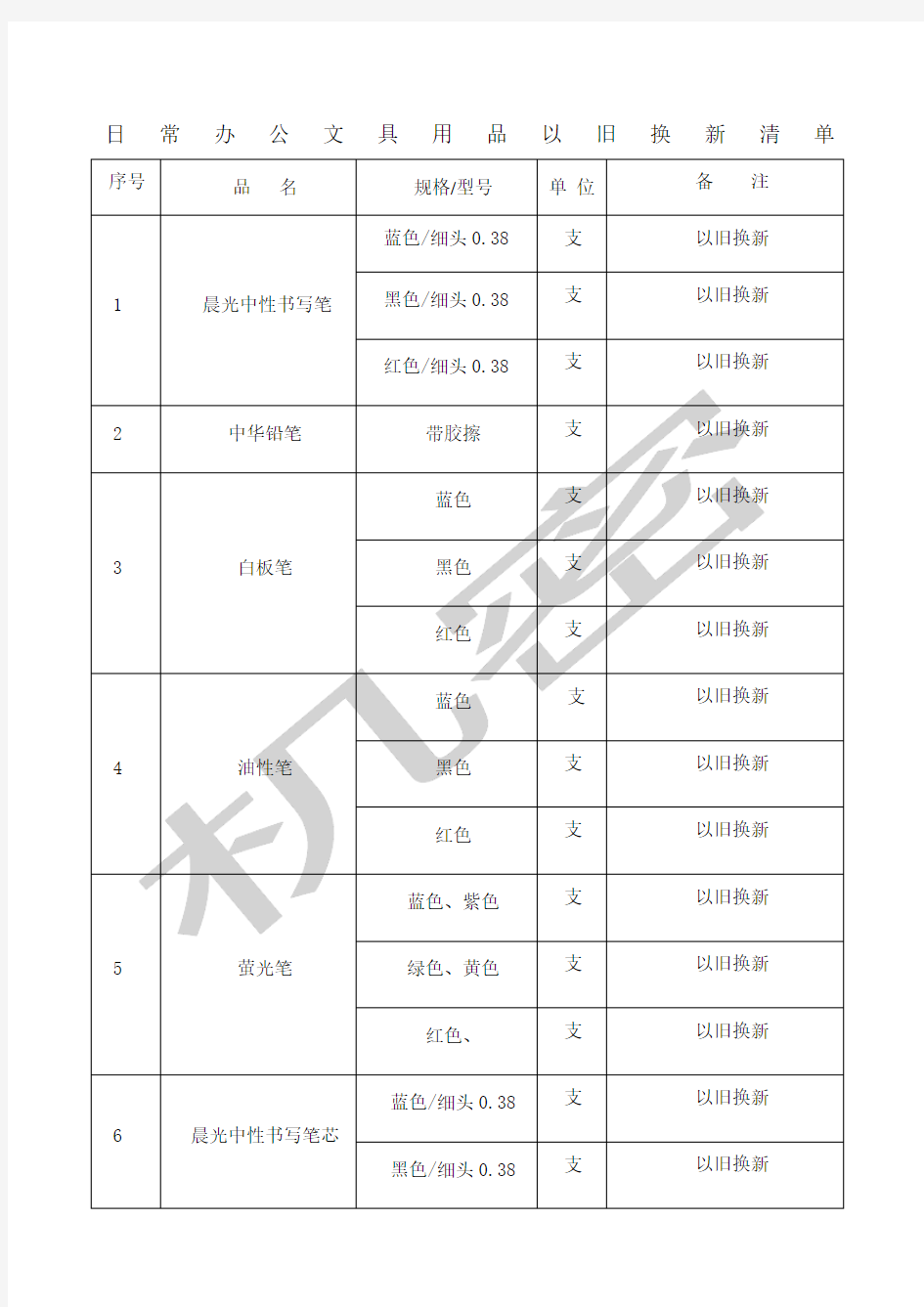 以旧换新日常办公用品清单