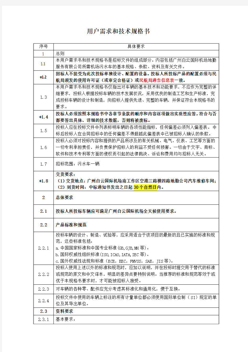 用户需求和技术规格书