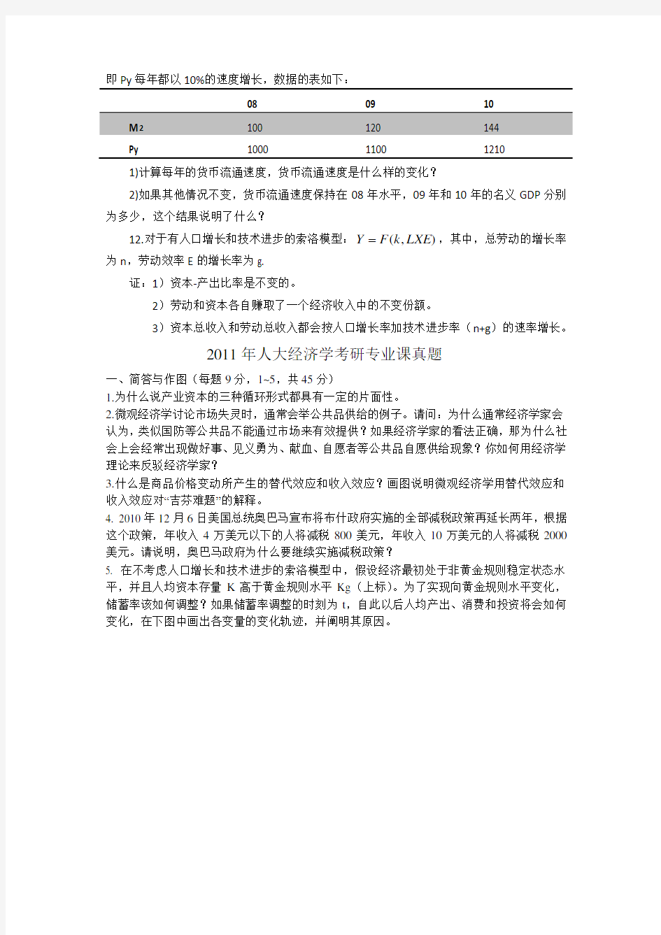 中国人民大学802经济学综合9812年考研真题
