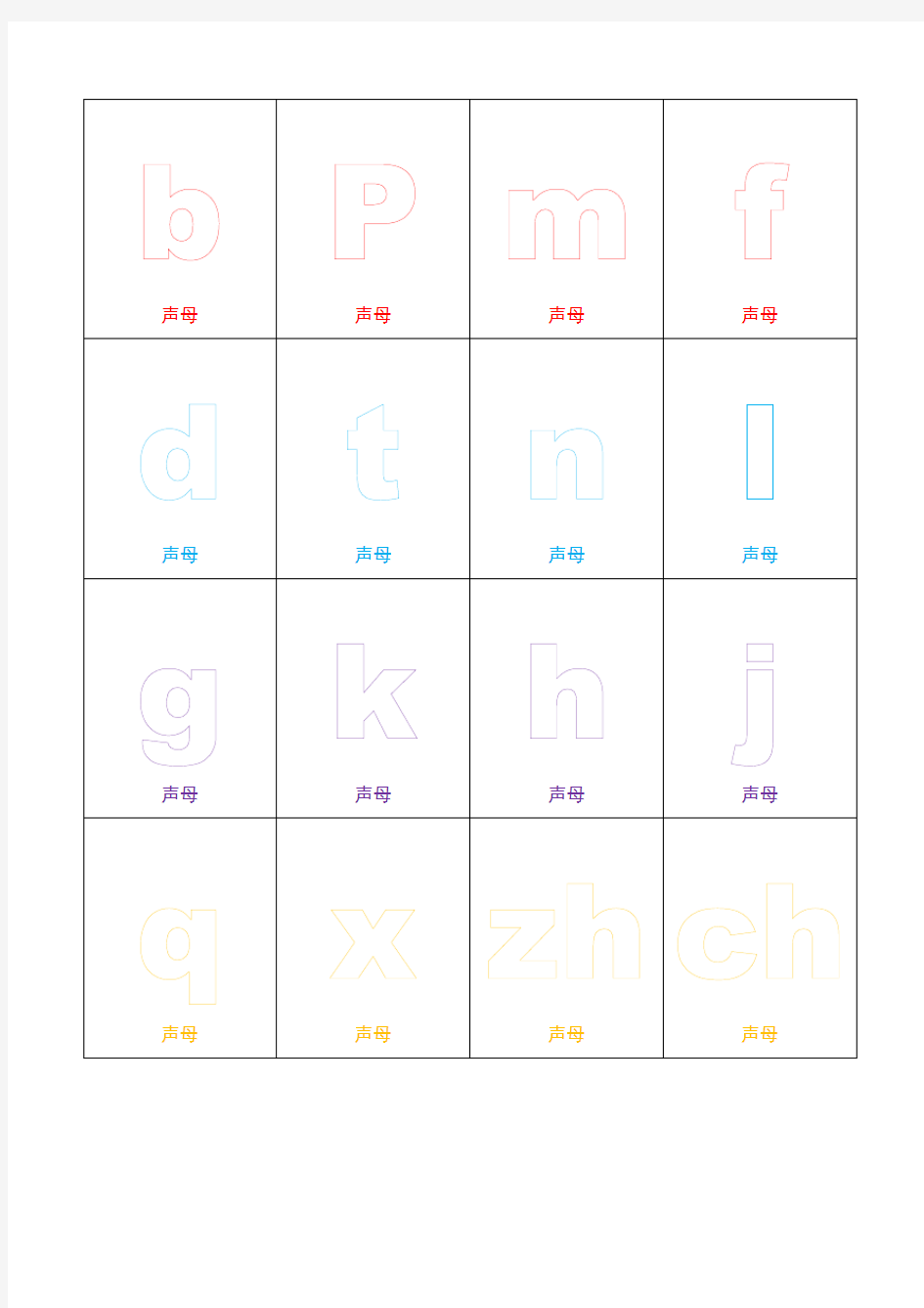 彩色字母表涂色表拼音表字母涂色表