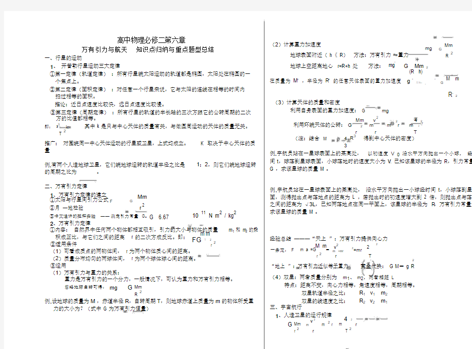 高中物理必修二第六章万有引力与航天知识点归纳与重点题型总结-(20894)