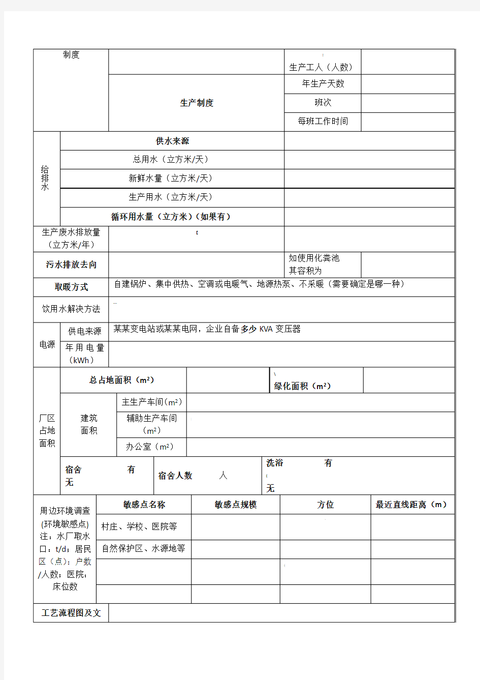 环境影响评价现场调查表及资料清单