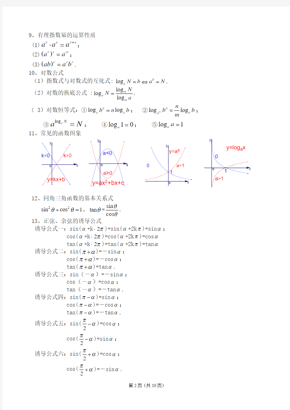 2018高中文科数学公式大全(精华版)