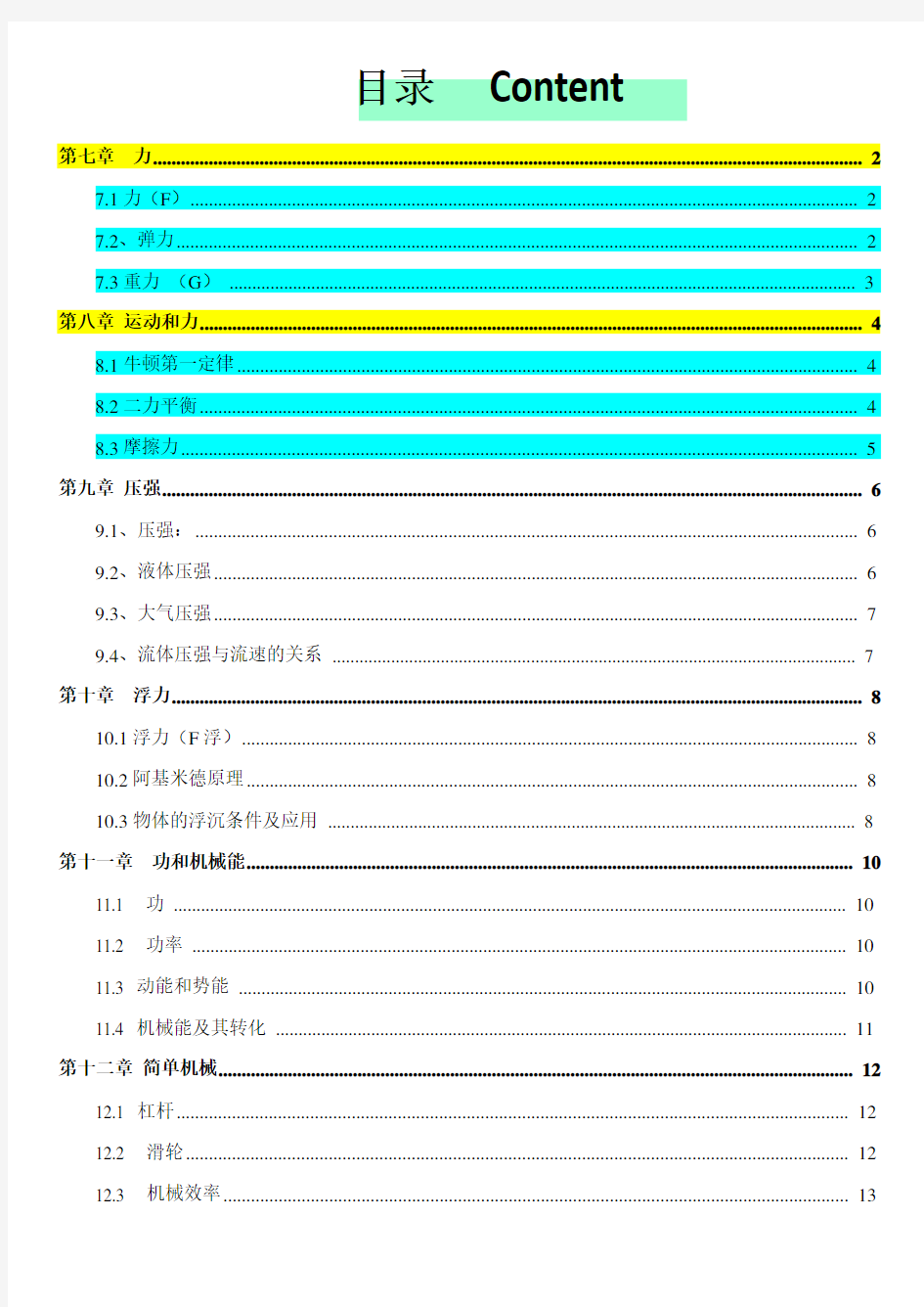 八年级物理下册期末复习知识点汇总