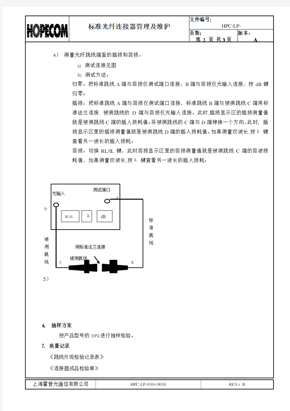 跳线光纤连接器检验作业指导书
