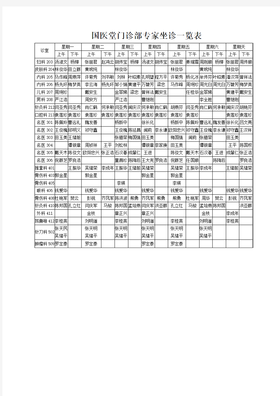 湖北中医药大学国医堂门诊专家一览表