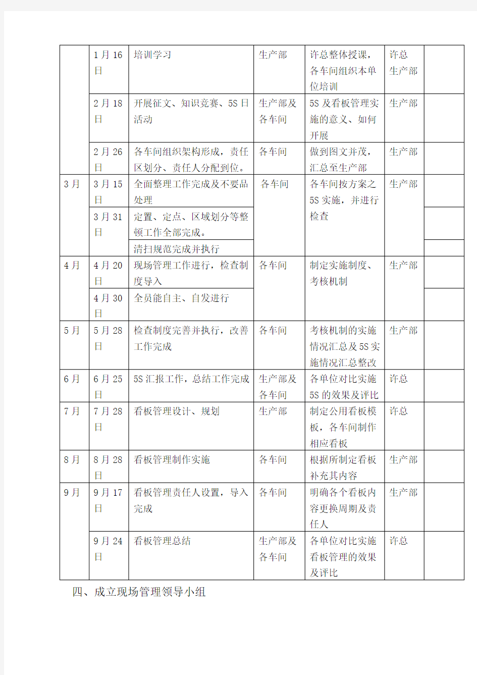 现场管理实施方案