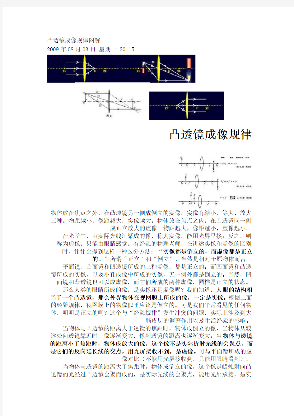 凸透镜成像规律及图解