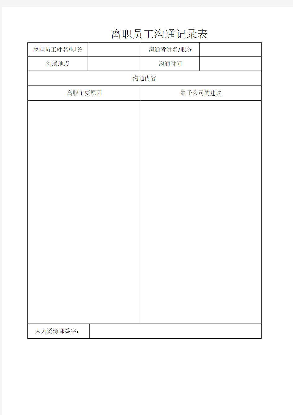 离职员工沟通记录表