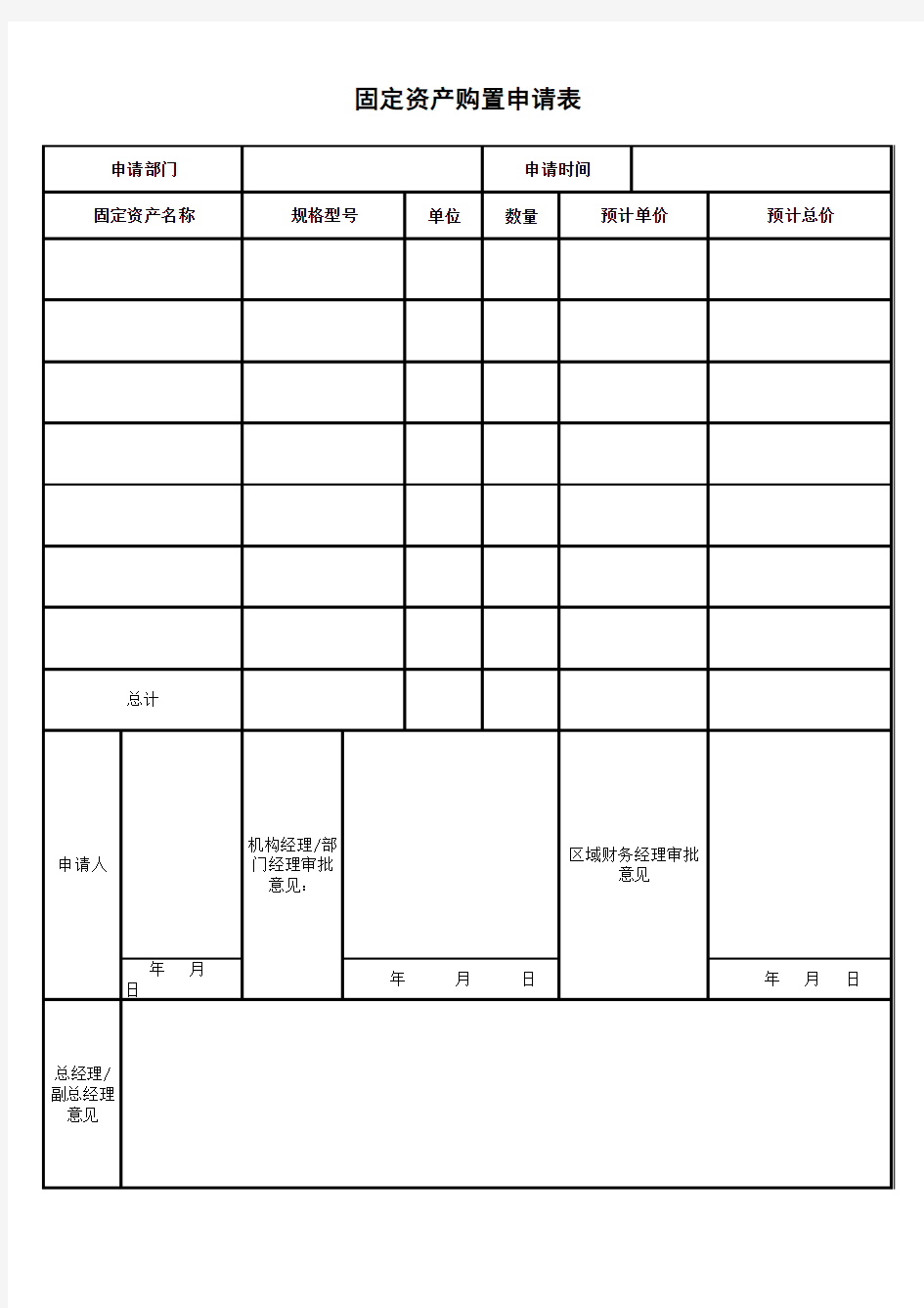 固定资产购置申请表