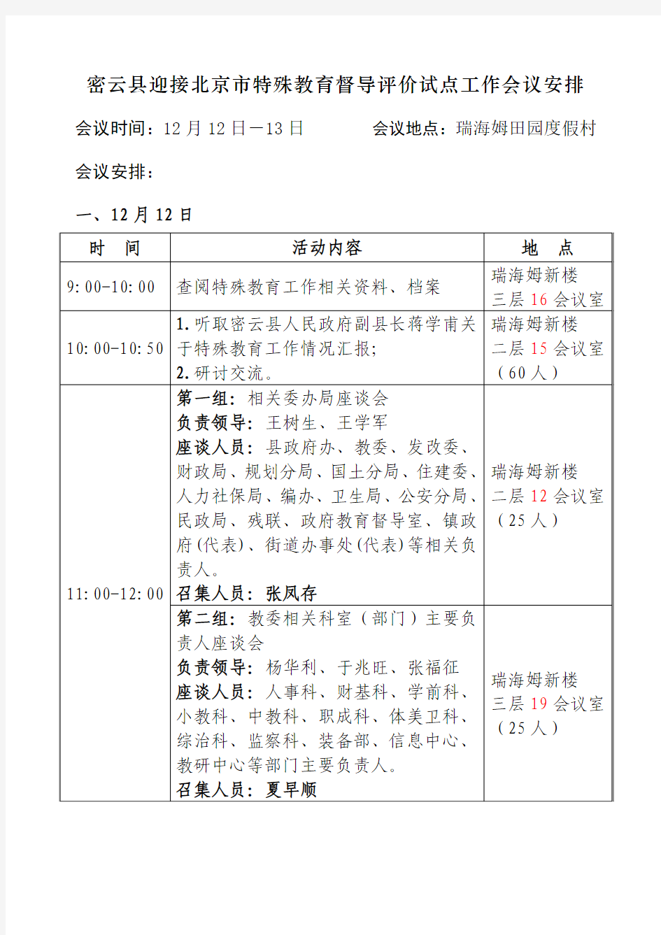 密云县迎接北京市特殊教育工作督导评价试点工作会议日程安排(定稿)