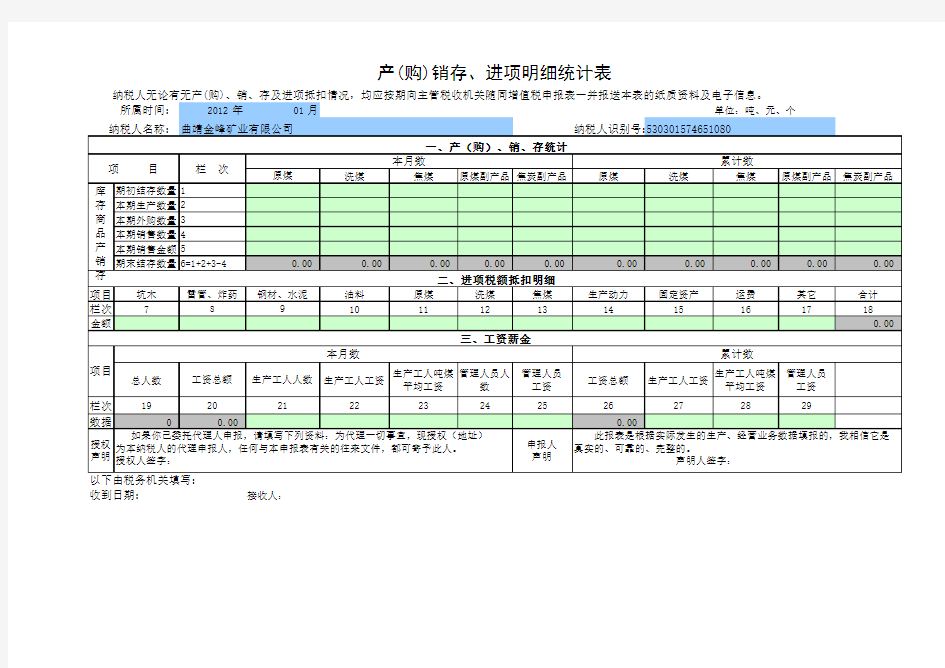 产购销存、进项明细统计表模板