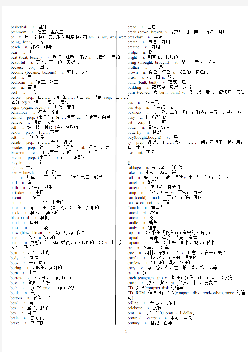 中考英语词汇表(1600词汇+词组)