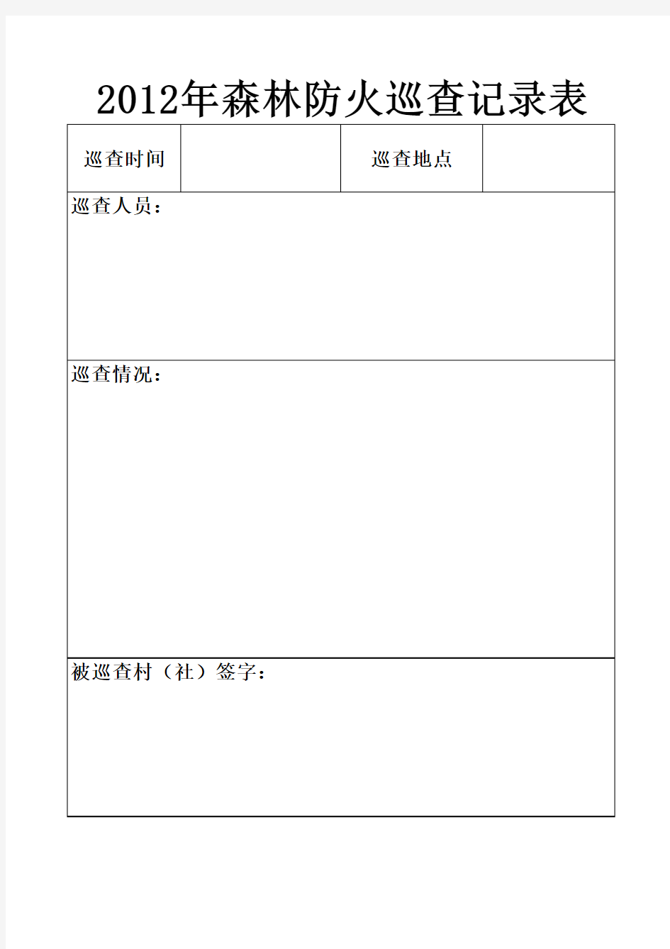 森林防火巡查记录表