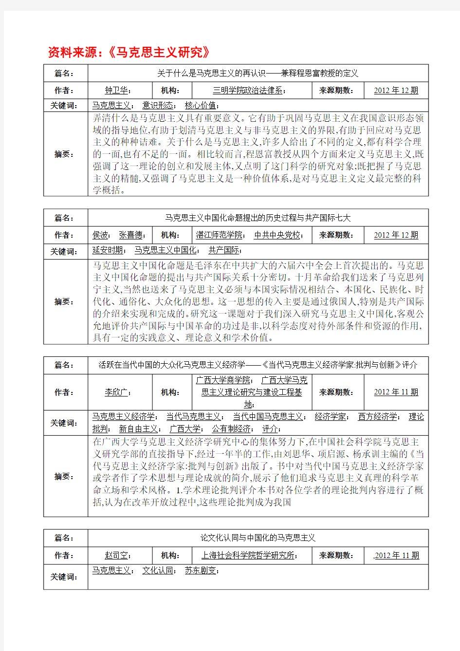 《马克思主义研究》马克思主义三化