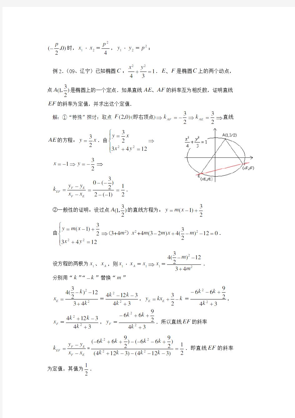 圆锥曲线定点定值-技巧方法