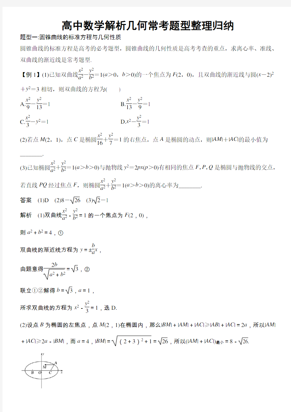 高中数学解析几何常考题型整理归纳