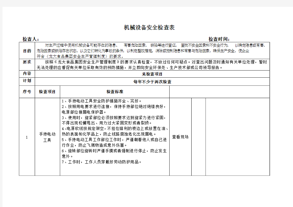 (完整版)机械设备检查记录表