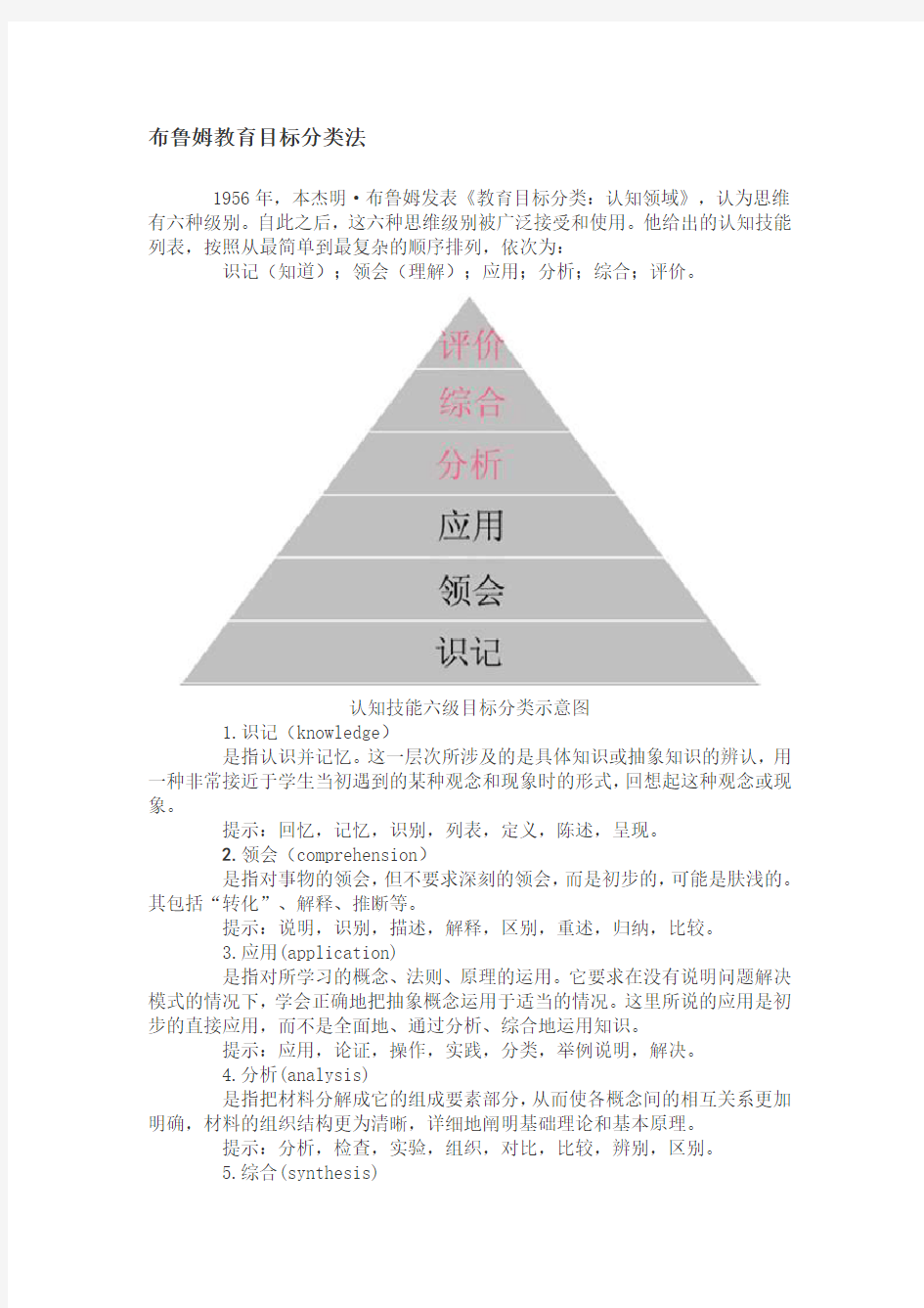 布鲁姆教育目标分类法