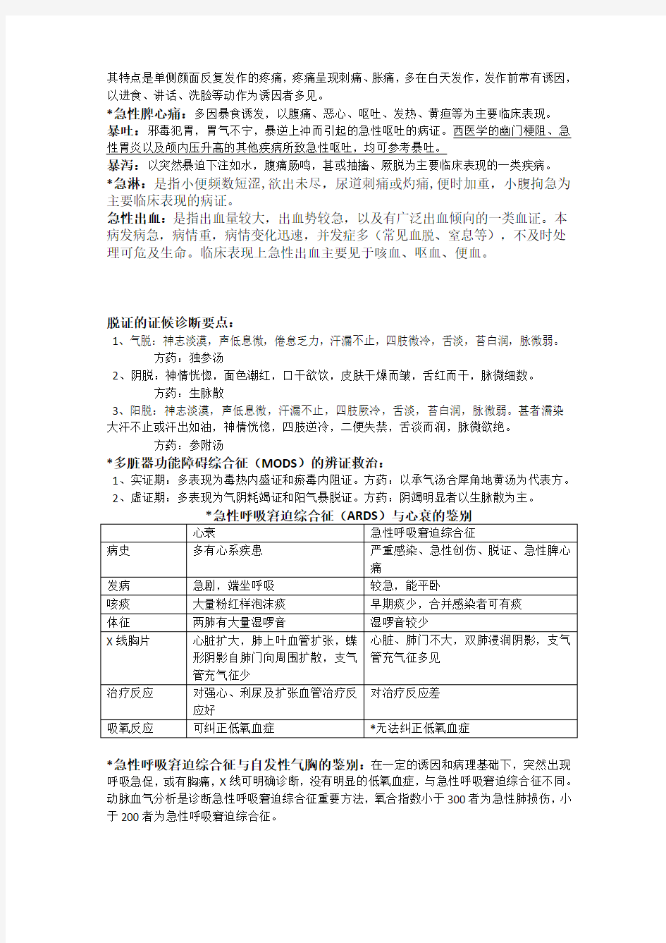 中医急诊学的重点