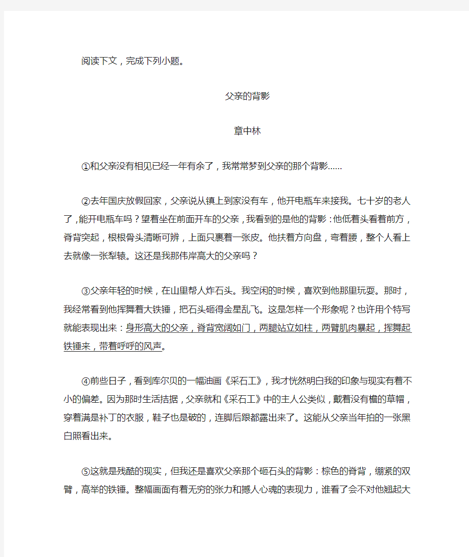 章中林《父亲的背影》阅读练习及答案