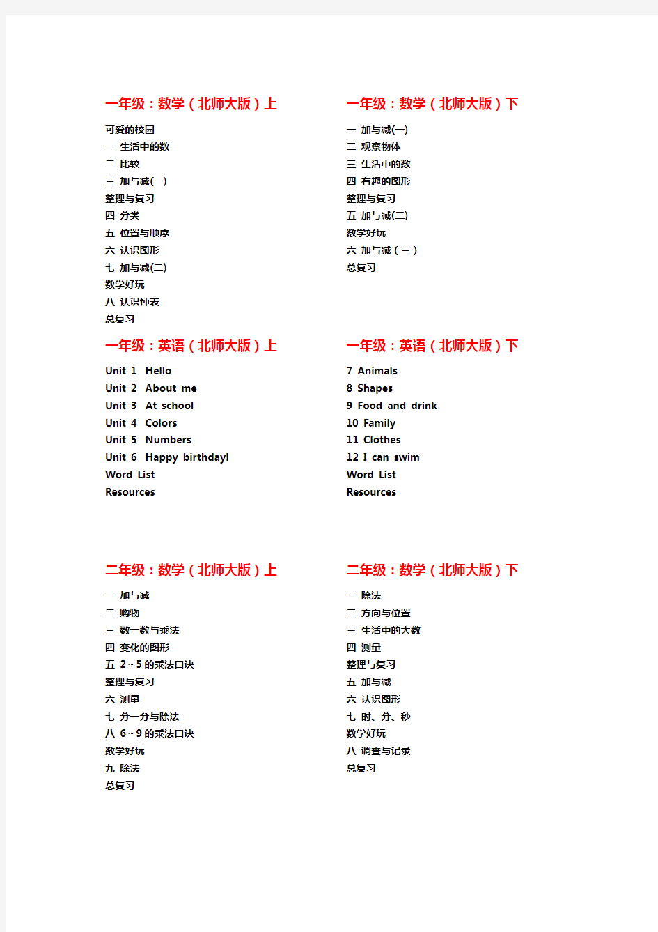 成都中小学教材版本一到六年级(数学、英语)