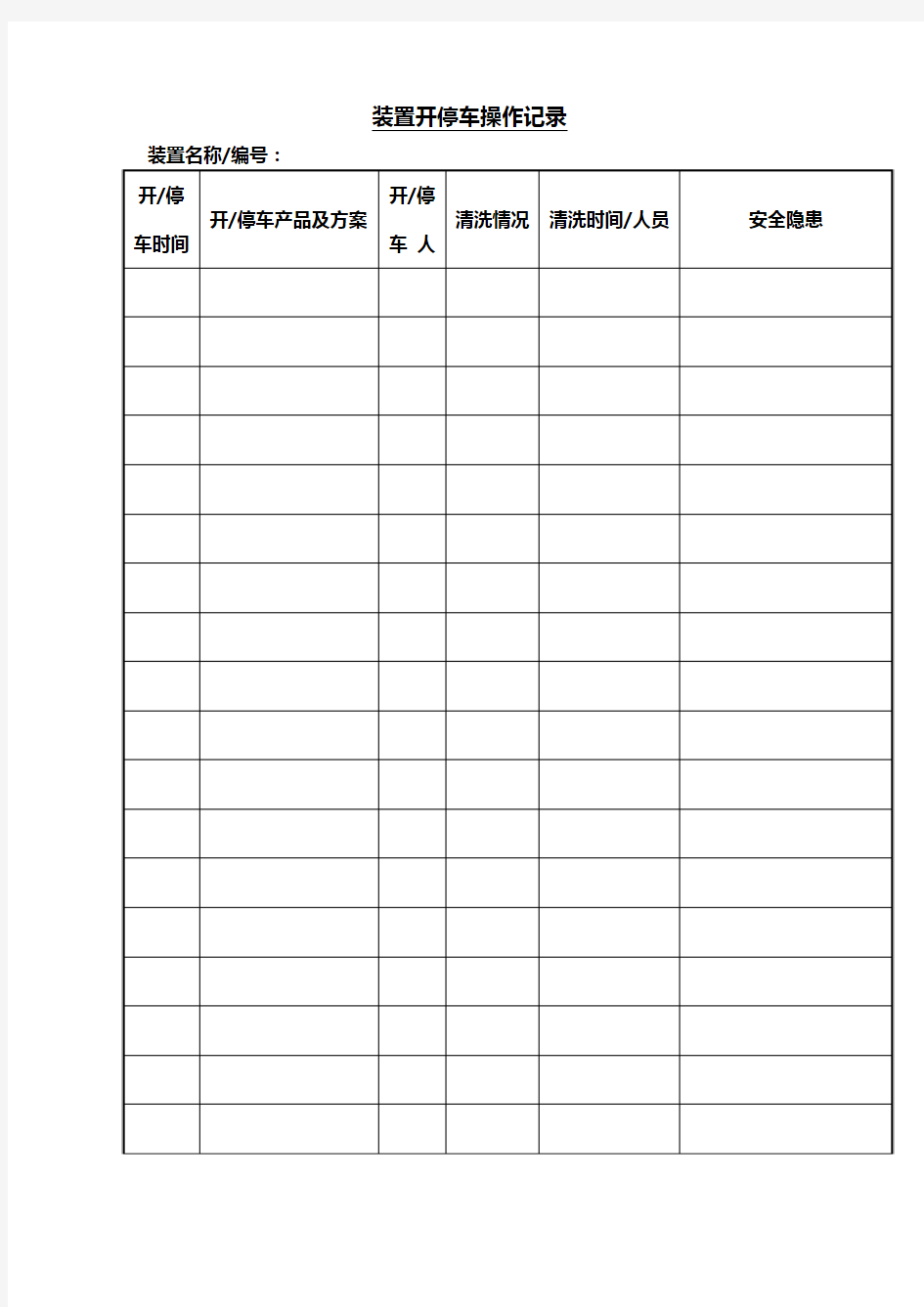 装置开停车操作记录Word表格