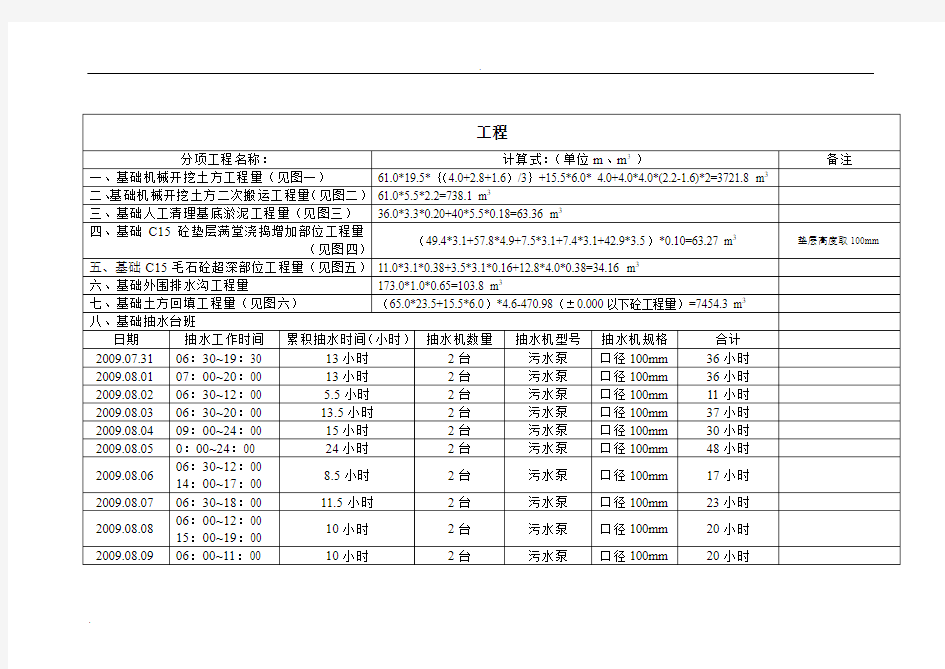 工程量签证计算书及附图