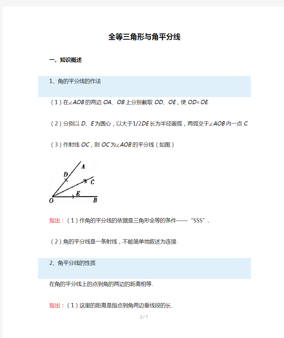 全等三角形与角平分线经典题型