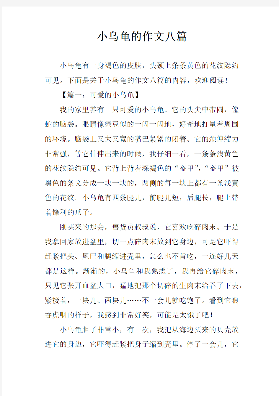 小乌龟的作文八篇